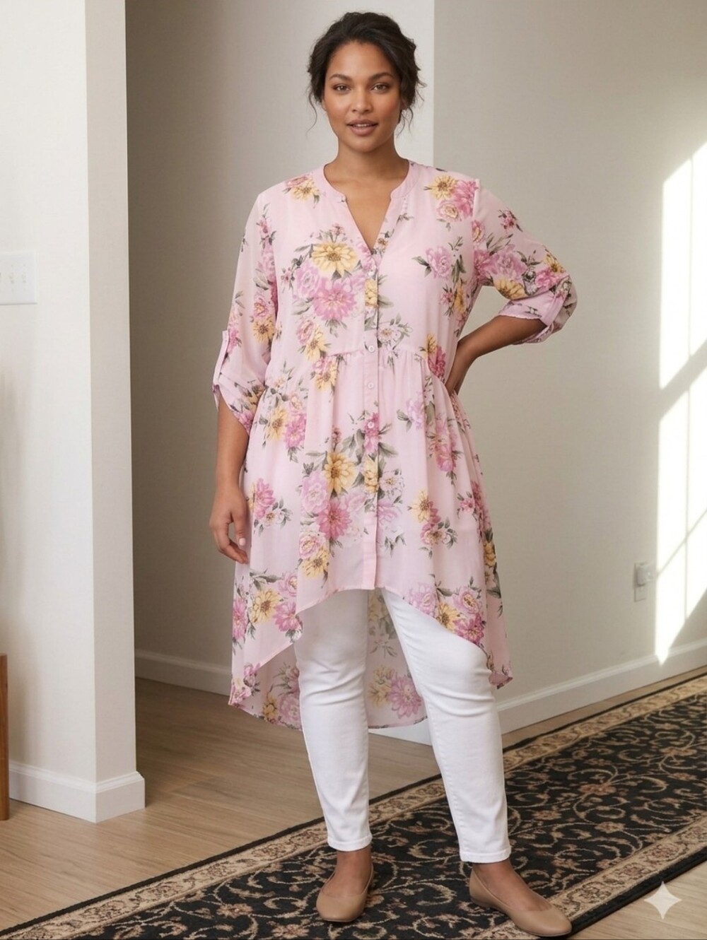 Torrid Lexie Floral Chiffon Babydoll Tunic Blouse Pink Size 1X